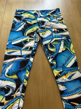 Pelagic Blue Yellow Black Marlin Print Leggings